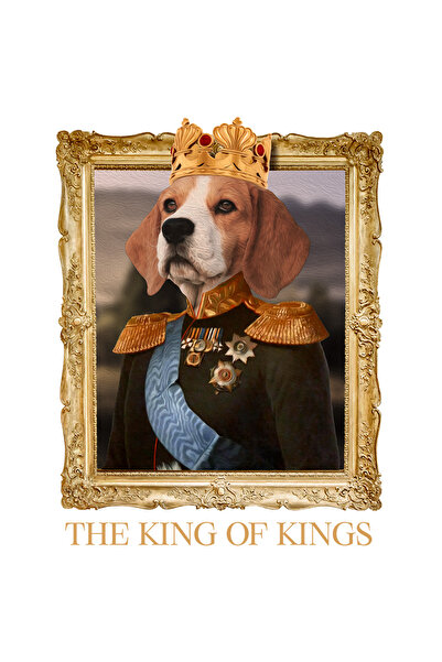 StoryGift Romania Sticker Autocolant 70CM Cu Tablou Caine Rege In Costum Cu Medalii Si Coroana DE aur, Rama Tabl