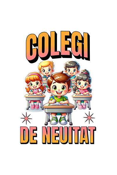 StoryGift Romania Sticker Autocolant 70CM cu Grup Elevi Veseli In Banci Scoala Text Colegi De Neuitat Scoala Pri