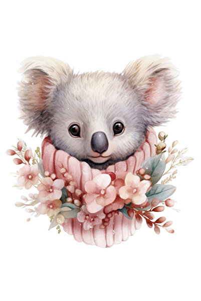 StoryGift Romania Sticker Adeziv 90CM cu un ursulet Koala, ilustratie, mirat, curios, floricele, natura, frig,