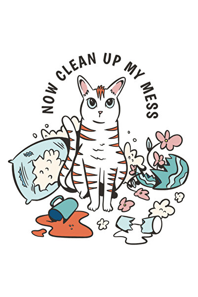 StoryGift Romania Sticker Adeziv 90CM Cu Mesaj Now Clean Up MY Mess, Pisica, ...