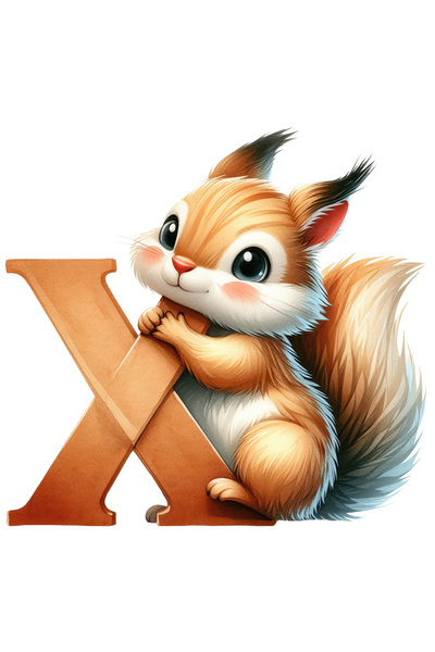 StoryGift Romania Sticker Eticheta 50CM cu o veverita cu litera "X", ilustrat...