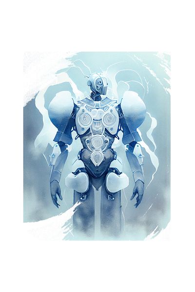 StoryGift Romania 90CM Adhesive Sticker With Robot Portrait, White Armor, Frozen World, SF, Artificial Intelligence