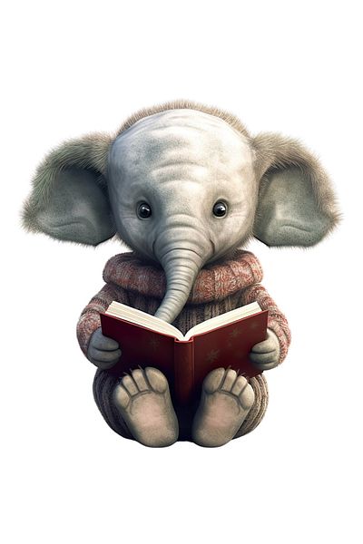 StoryGift Romania Sticker Adeziv 90CM cu un elefantel care citeste dintr-o carte, ilustratie, imbracat gros, mir