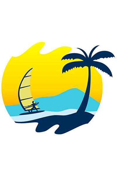 StoryGift Romania Sticker Autocolant 70CM Cu Windsurf, Palmier, Apus, Mare, c...