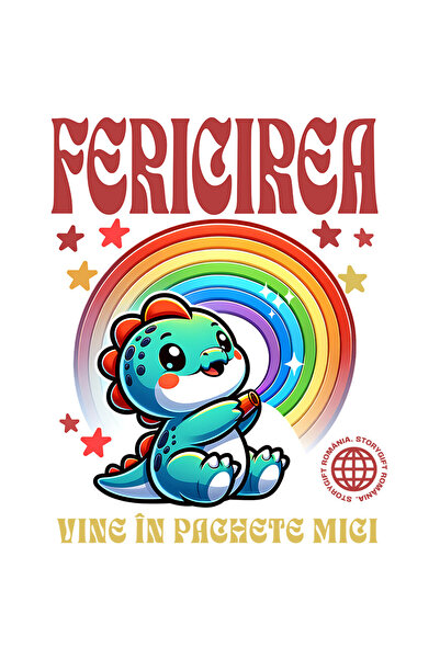 StoryGift Romania Sticker Adeziv 90CM cu Dinozaur Curcubeu colorat Text Feric...