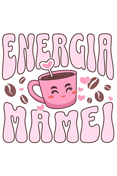 StoryGift Romania Sticker Adeziv 90CM cu Cana De Cafea Roz Text Energia Mamei, Familie Putere cu Margini Albe,