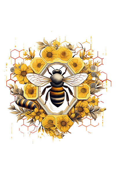 StoryGift Romania Sticker Eticheta 40CM cu o albina, ilustratie, fagure, mier...