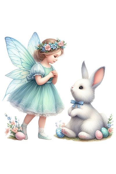 StoryGift Romania Sticker Autocolant 70CM cu o fetita grijulie care sta langa un iepuras, ilustratie, aripi de z