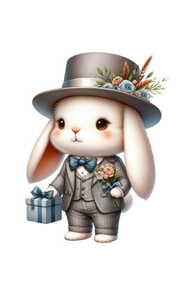 StoryGift Romania Sticker Adeziv 90CM cu un iepuras la costum, ilustratie, pa...