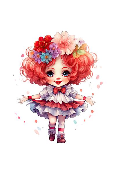 StoryGift Romania Sticker Autocolant 70CM cu o fetita vesela, clovn, joker, flori, roscata, rochita, amuzant, co