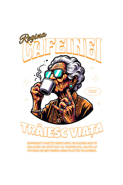 StoryGift Romania Sticker Eticheta 50CM Adeziv Regina Cafeinei. Traiesc Viata...