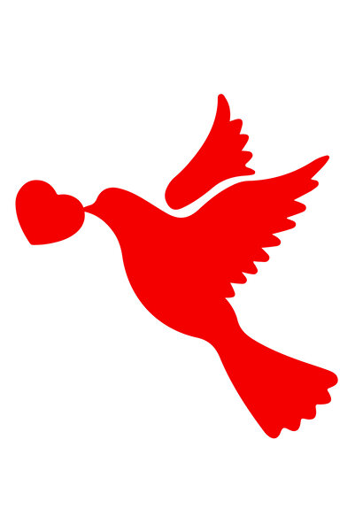 StoryGift Romania Sticker Exterior cu o porumbita care tine o inimioara in cioc , Vinyl Rosu, 50 cm