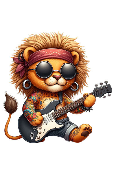 StoryGift Romania Sticker Autocolant 70CM cu un leu tatuat care canta la chit...