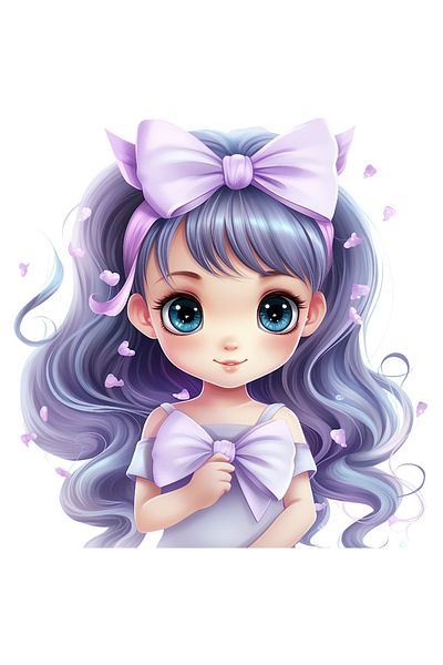 StoryGift Romania Sticker Autocolant 70CM cu o fetita dragalasa, ilustratie, funda, mov, vesela, ochii mari, fer