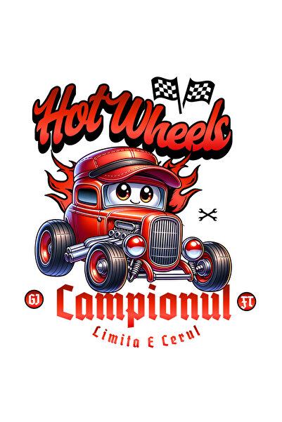 StoryGift Romania Sticker Autocolant 70CM cu Aniamtie Masina Rosie Vintige Text Hot Wheels Campionul Limita E Ce