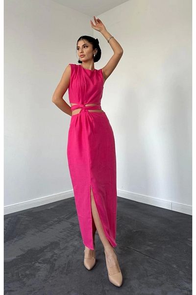nedo7 Fuchsia Belted Crop and Skirt Set