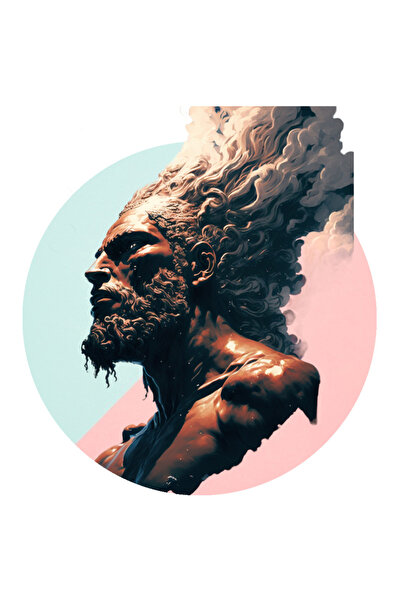 StoryGift Romania Sticker Autocolant 70CM Cu Zeus, Barba, Mitologie Greaca, Nori, Fantasy, cu Margini Albe, PVC