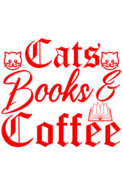 StoryGift Romania Sticker Exterior cu textul in engleza "Cats, books, coffee"...