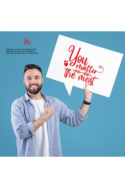StoryGift Romania Sticker Eticheta 50CM Exterior cu inimioare si textul "You matter the most" - tu contezi cel m