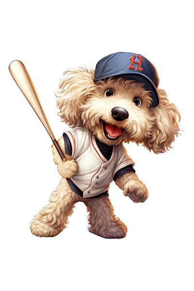 StoryGift Romania Sticker Eticheta 40CM cu un catel blanos care joaca baseball, ilustratie, meci greu, competiti