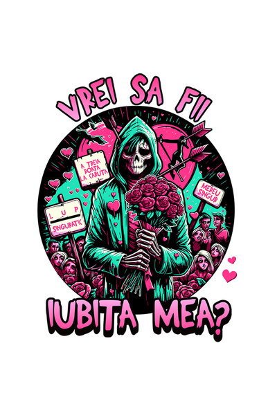 StoryGift Romania Sticker Autocolant 70CM Adeziv Vrei sa fii iubita mea schelete flori romantic cu Margini Albe,