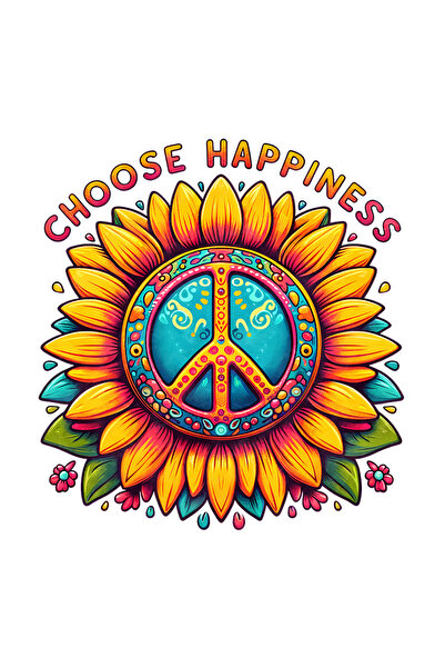 StoryGift Romania Sticker Autocolant 70CM cu semnul pacii in floarea-soarelui cu mesajul "Choose happiness", sti