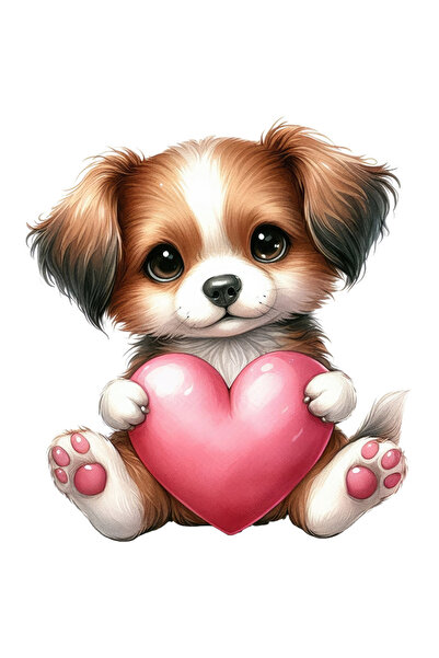 StoryGift Romania Sticker Autocolant 70CM cu un catel care tine o inima, ilus...