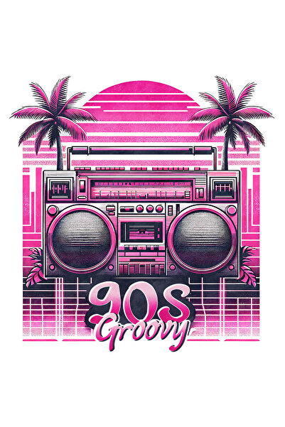 StoryGift Romania Sticker Eticheta 40CM cu mesajul "90s groovy", ilustratie, ...