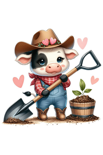 StoryGift Romania Sticker Autocolant 70CM cu o vacuta care sapa, ilustratie, ...