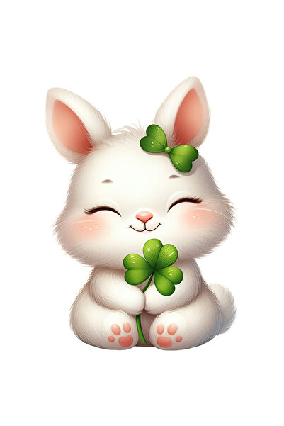 StoryGift Romania Sticker Eticheta 50CM cu o iepuroaica vesela, noroc, trifoi...