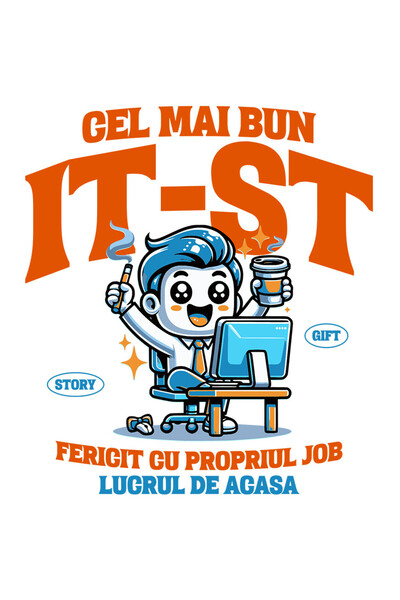 StoryGift Romania Sticker Adeziv 90CM cu Barbat Vesel La Birou Cu Pahar De Ca...