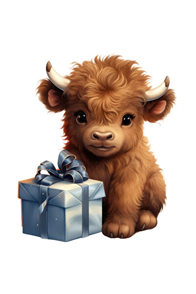 StoryGift Romania Sticker Eticheta 40CM cu un pui de zimbru care are un cadou, ilustratie, a fost cuminte, serio