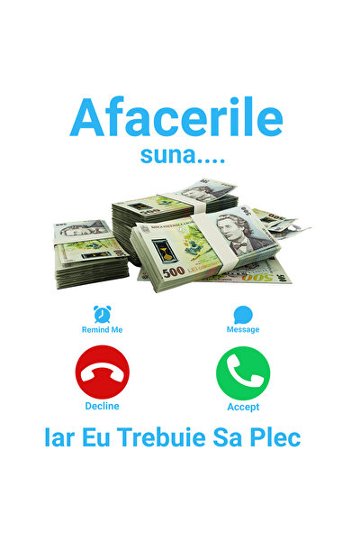 StoryGift Romania Sticker Autocolant 70CM cu Apel Telefon, Teanc Bancnote 500 lei, Text Afacerile suna trebuie s