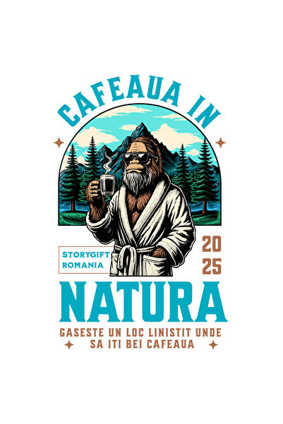 StoryGift Romania Sticker Adeziv 90CM cu Animal Gorila In Halat La Munte Cafea Fierbinte Text Cafeaua in Natura,