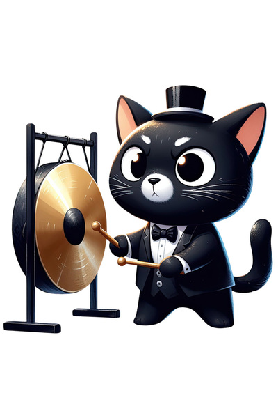 StoryGift Romania Sticker Adeziv 90CM cu o pisica neagra care bate la gong, ilustratie, serioasa, nervoasa, pala