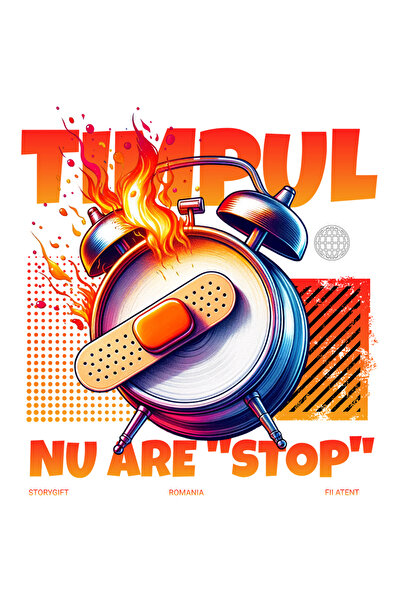StoryGift Romania Sticker Eticheta 50CM Adeziv Timpul nu are stop ceas in flacari trecerea timpului cu Margini A