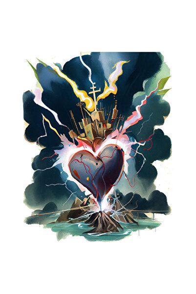 StoryGift Romania Sticker Cu Inima Mov Pe Mare, Corabie De Pirati, Furtuna Pe...