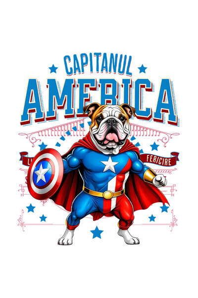 StoryGift Romania Sticker 70CM with Bulldog Dog in Captain America Costume with Cape, Night Hero
