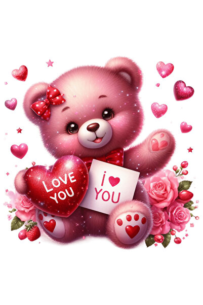 StoryGift Romania Sticker Adeziv 90CM cu un ursulet roz care tine o inima si ...