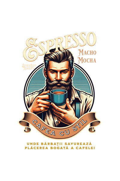 StoryGift Romania Sticker Adeziv Espresso. Cafea Cu Stil Barbat Savurand Plac...