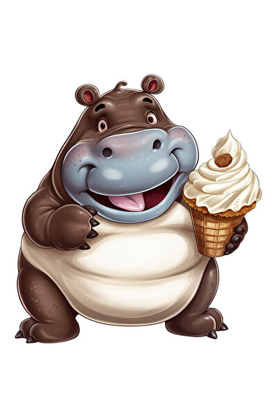 StoryGift Romania Sticker Autocolant 70CM cu un hipopotam care tine o ingheta...