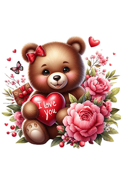 StoryGift Romania Sticker Autocolant 70CM cu un ursulet de plus care tine o i...