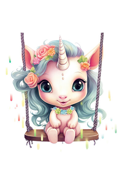 StoryGift Romania Sticker Cu Un Unicorn Care Se Da In Leagan, Ilustratie, Ves...