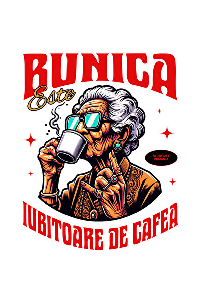 StoryGift Romania Sticker Adeziv 90CM cu Bunica Cool Cu Cana De Cafea Text Bunica Este Iubitoare De cafea cu Mar
