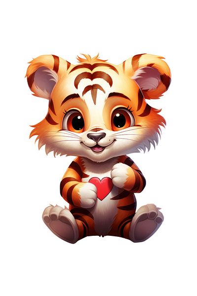 StoryGift Romania Sticker Label 50CM with a happy tiger cub, illustration, heart, appreciation, gratitude,