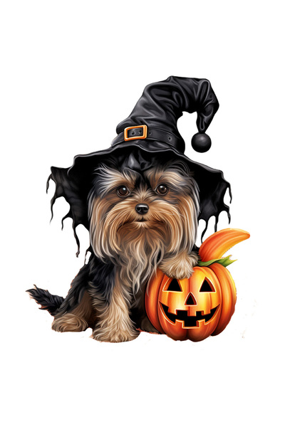 StoryGift Romania Sticker Adeziv 90CM cu un catel de talie mica, blanos, cu palarie de vrajitor, dovleac decorat