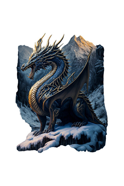 StoryGift Romania Sticker Eticheta 50CM Cu Dragon, Munte, Iarna, Zapada, Fantasy, Monstru, cu Margini Albe, PVC