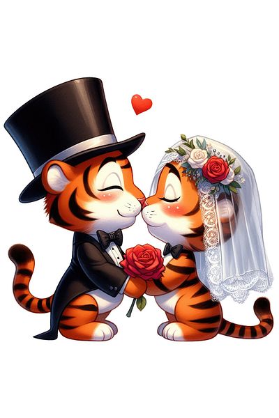 StoryGift Romania Adhesive Sticker 90CM with a female tiger and a tiger at the wedding, illustration, marriage, bride, gi