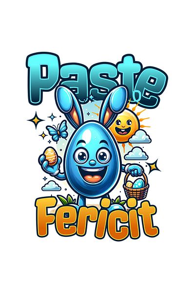 StoryGift Romania Sticker Autocolant 70CM cu Ou Albastru Cu Urechi de Iepure In Cautarea De oua De Paste, Text P