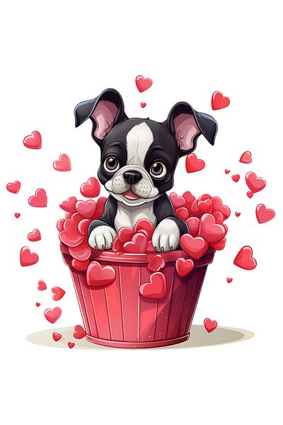 StoryGift Romania Sticker 70CM sticker with a cheerful puppy sitting in a basket, illustration, happiness, a lot
